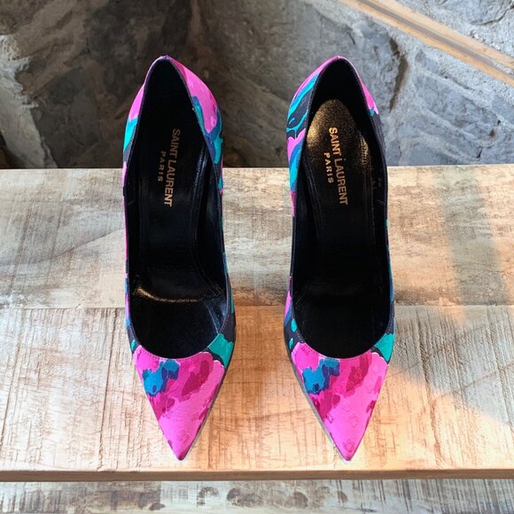 Saint Laurent Paris Fabric Flower Jacquard Pumps - Picture 2 of 11